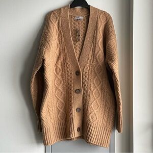 J CREW Cozy Tan Cable Knit Merino Wool Mix Cardigan